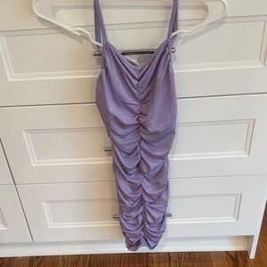 Lilac Ruched Bodycon Midi Dress
